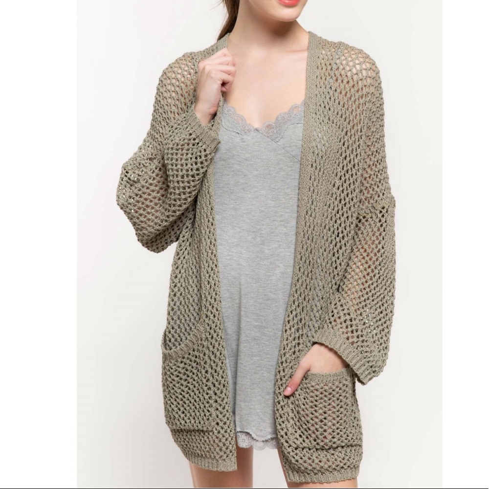 Olive Open front open light weight knit cardigan - Picture 1 of 8